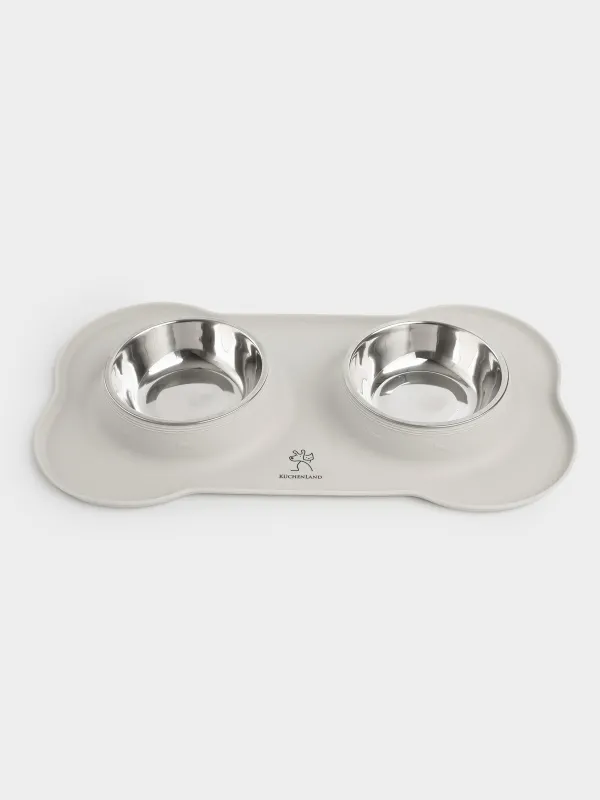 Pet bowl, 44x26 cm, 370 ml, double, on stand, steel / silicone, gray, Favorite pet, image-3