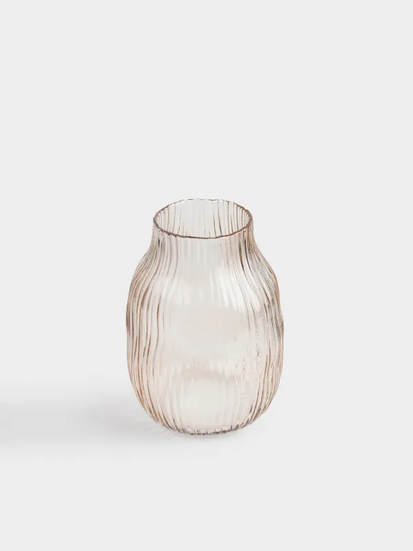 Flower vase, 24 cm, glass, beige, Stripes, image-1