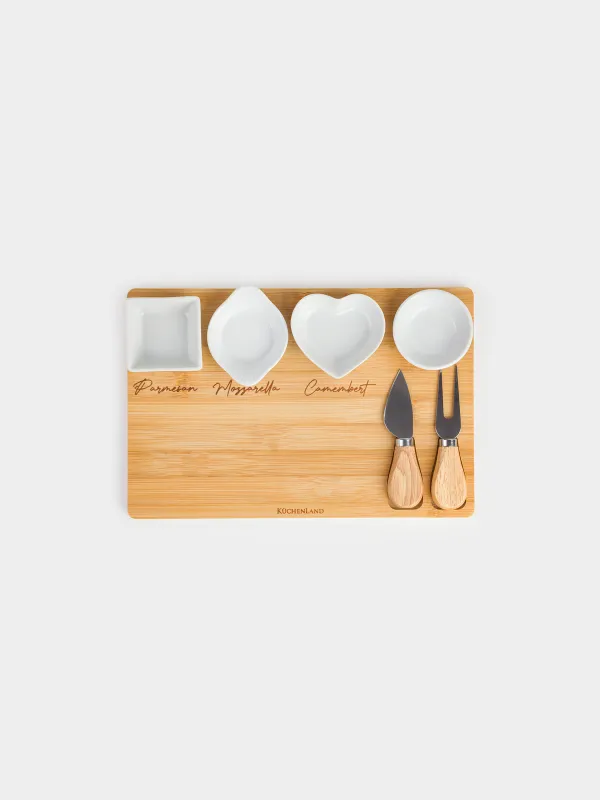 Cheese set, 7 items, dish board/bowl, ceramic / bamboo, Cheese, image-3