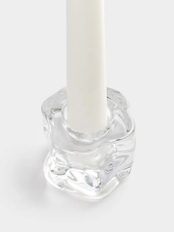 Candle holder, 4 cm, for a thin candle, glass, Concave, image-4