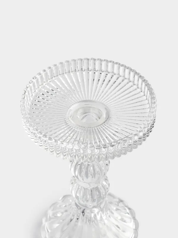 Candle holder, 14 cm, for cylindrical / thin candles, on a leg, collapsible, glass, Ribby, image-3