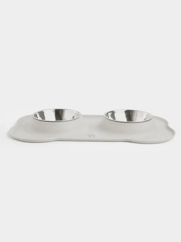 Pet bowl, 44x26 cm, 370 ml, double, on stand, steel / silicone, gray, Favorite pet, image-2