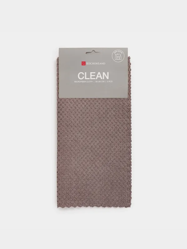 Kitchen cloth, 30x30 cm, 2 pcs, microfiber, brown / cream, Grain, Clean, image-4