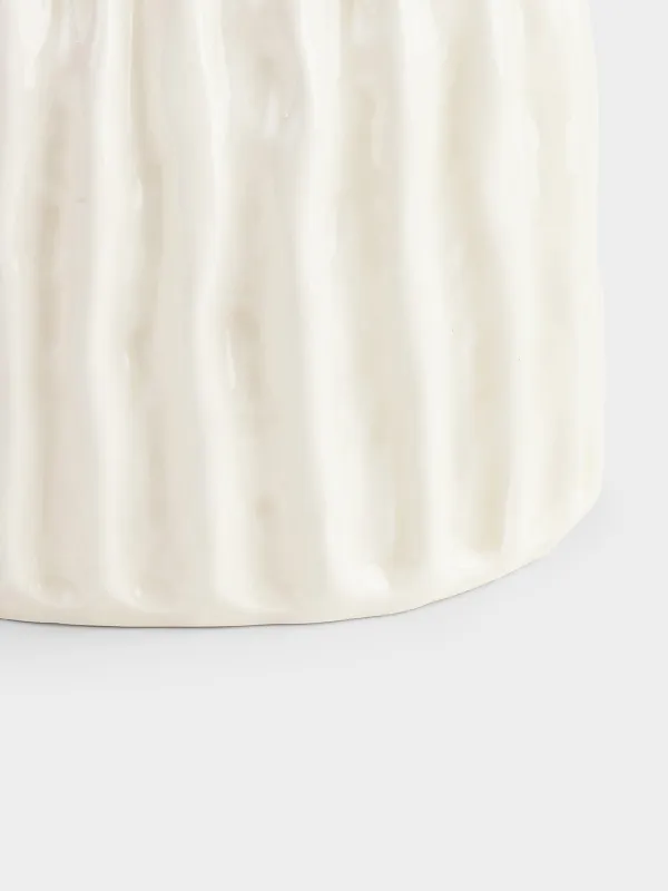 Flower vase, 18 cm, with handles, ceramic, White, Textured lines, Wavy, image-3