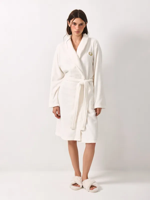 Women's robe, homewear, size L-XL, with long sleeves, fleece, milky, Lucky&Rich, Jack, image-0