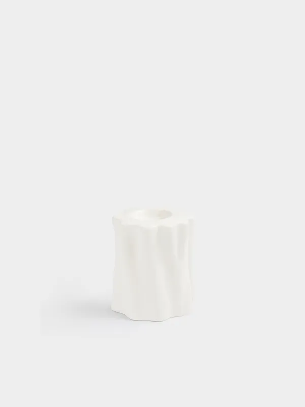 Candlestick, 10 cm, for tea candle, Ceramic, Milky, Wavy edge, Crumple, image-0