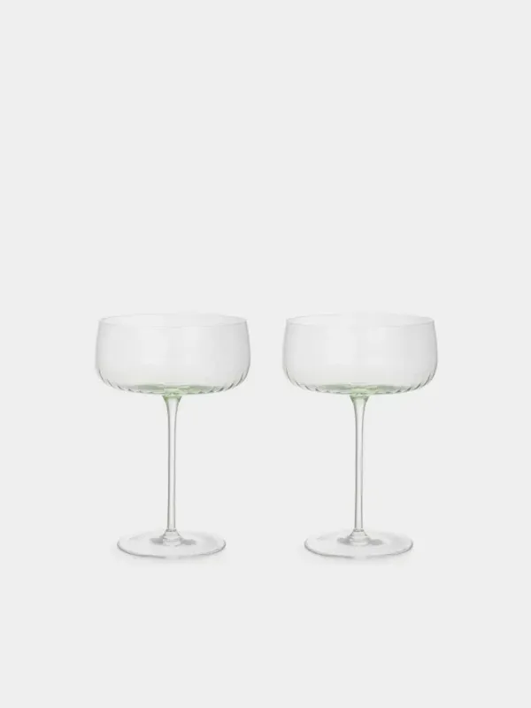 Champagne coupe glass, 380 ml, 2 pcs, crystal glass, green, Rofrano, image-0