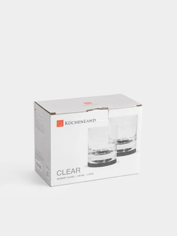 Drinking glass, 10 cm, 340 ml, 2 pcs, on a stand, glass / wood, Clear, image-6