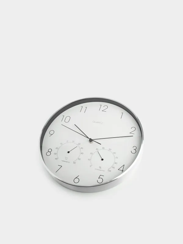 Wall clock, 31 cm, with thermometer and hygrometer, plastic / glass, round, white, Dial, image-2