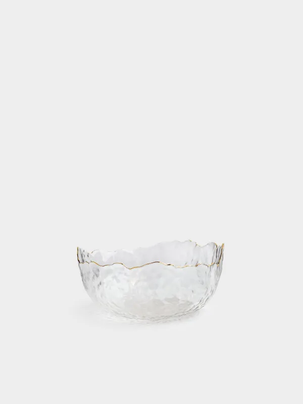 Salad bowl, 20x9 cm, 1,1 l, glass, with golden edging, Nautilus gold, image-0