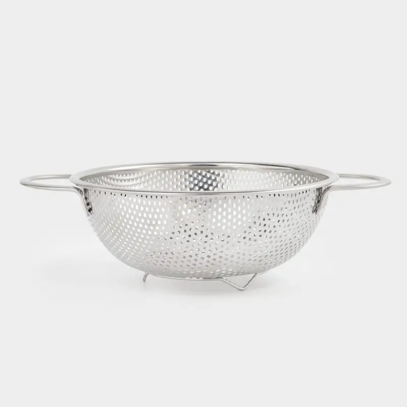 Colander, 25 cm, with two handles, steel / silicone, beige, Sieve ,image-0