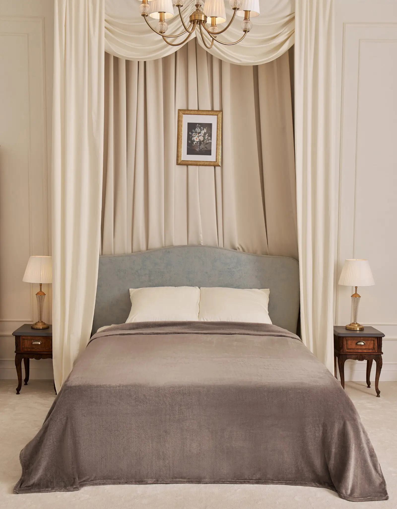Bedspread, 220x240 cm, flannel, light grey, Flannel