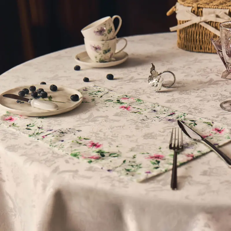 Placemat, 30x45 cm, jacquard, polyester, white, Spring flowers, Petal serenity
