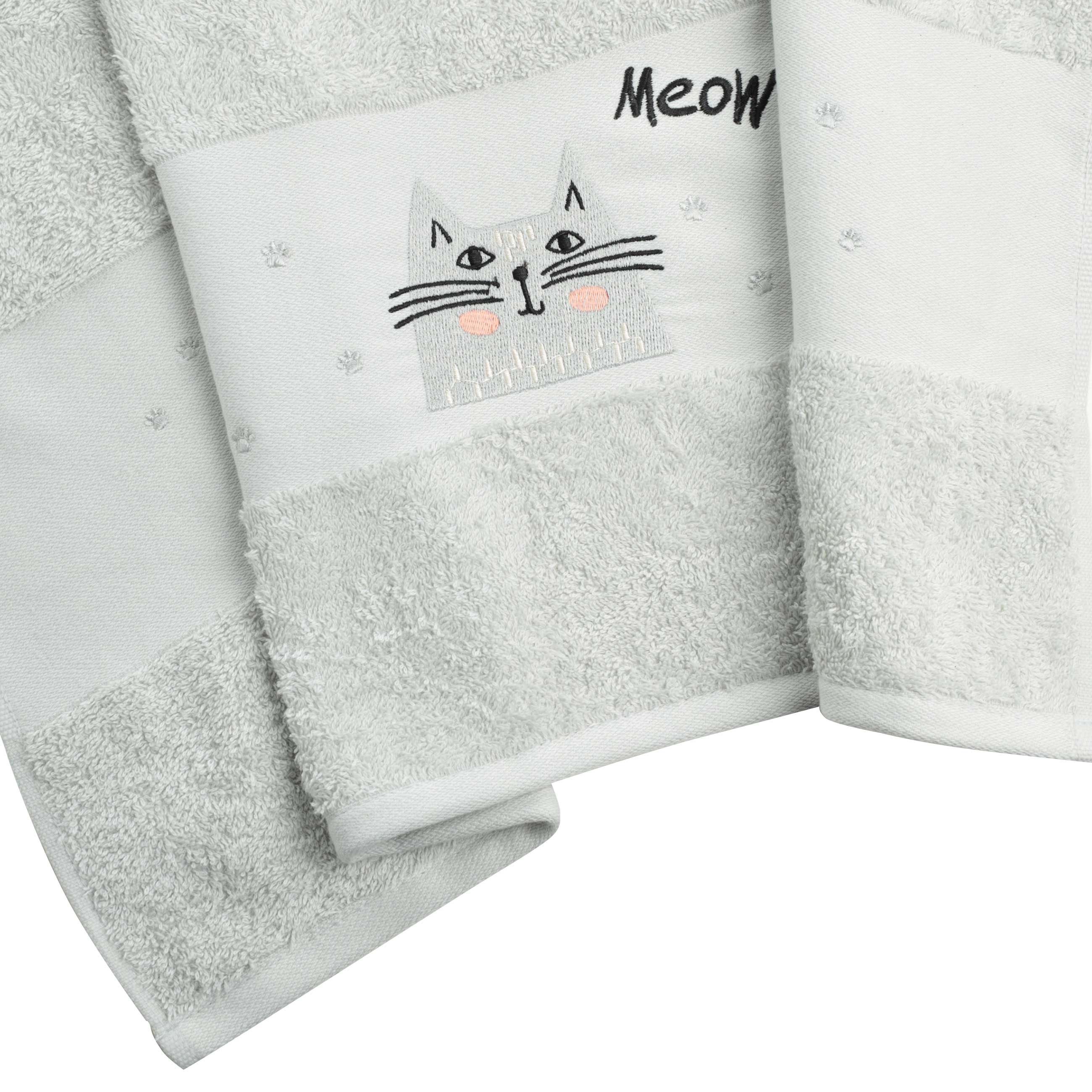 Baby towel, 70x120 cm, cotton, light grey, Cat, Grey cat