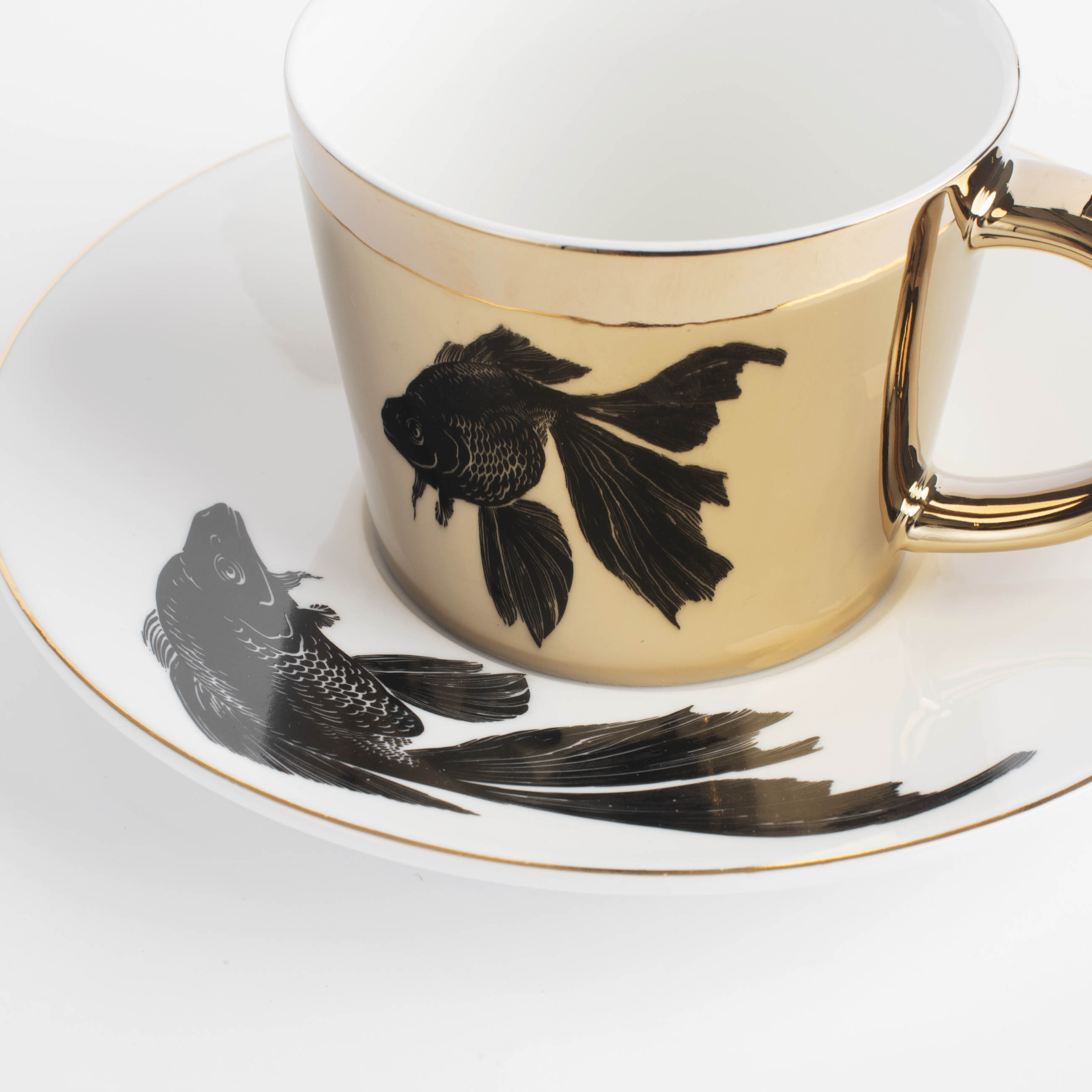 Tea pair, 1 pers, 2 items, 230 ml, porcelain P, white and golden, Fish, Goldfish, image-3