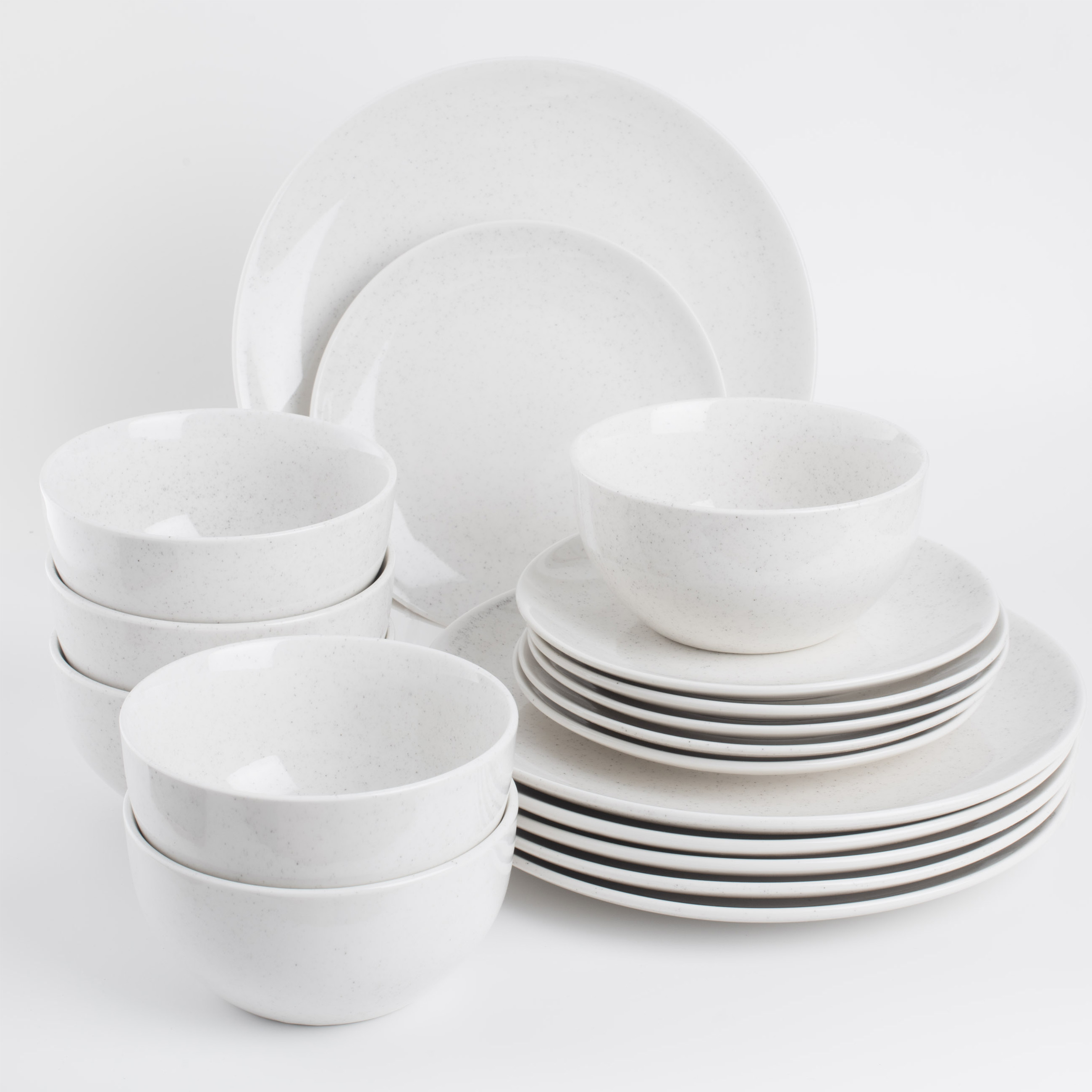 Dining set, 6 persons, 18 items, porcelain P, milky, speckled, Latio, image-0
