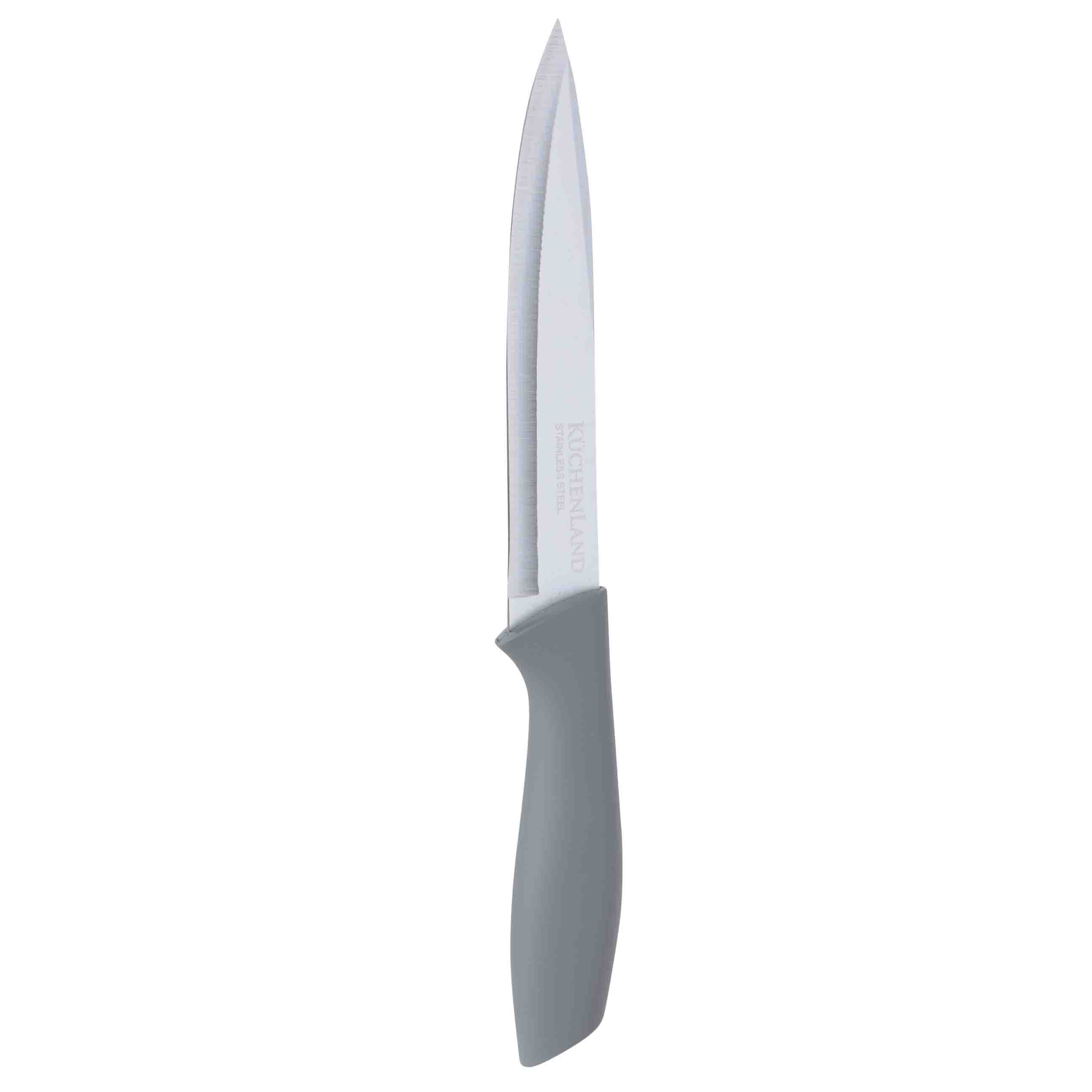 Knife set, 5 pr, in stand, steel / plastic, grey, Grey steel
