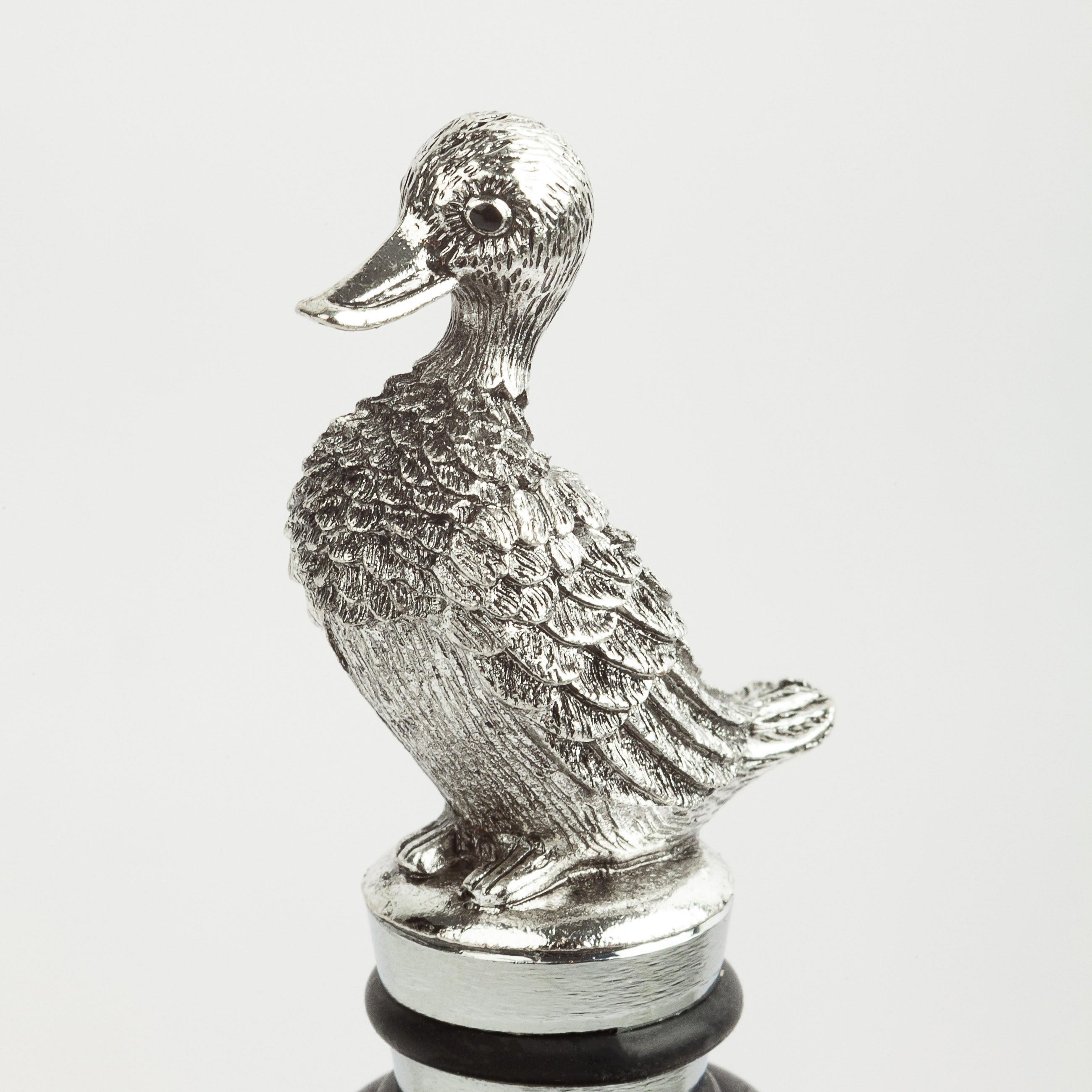 Wine bottle stopper, 11 cm, metal, silver, Duck, Harmony, image-2