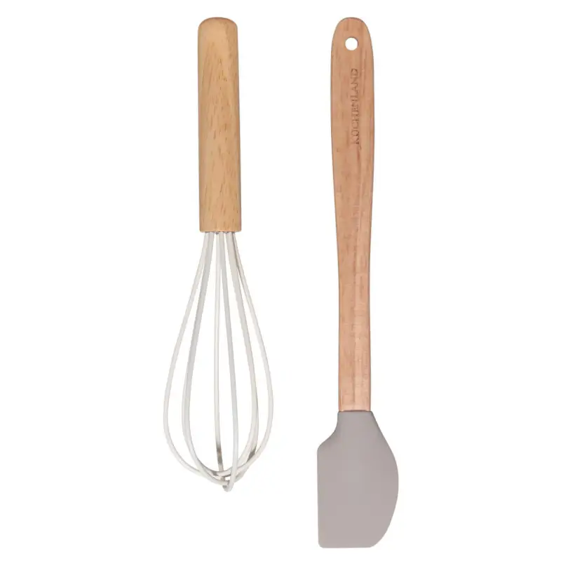 Kitchen accessories set, 2 items, spatula/whisk, silicone / wood, mix, Bakery wood