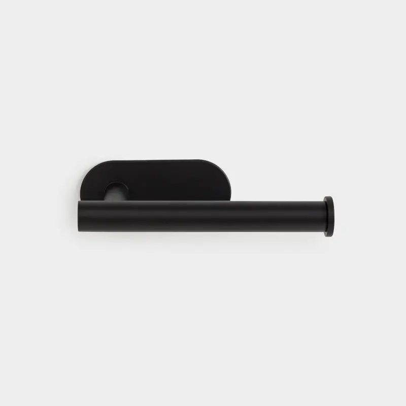 Toilet paper holder, 16 cm, wall-mounted, with Velcro, steel, black, Total black ,image-0