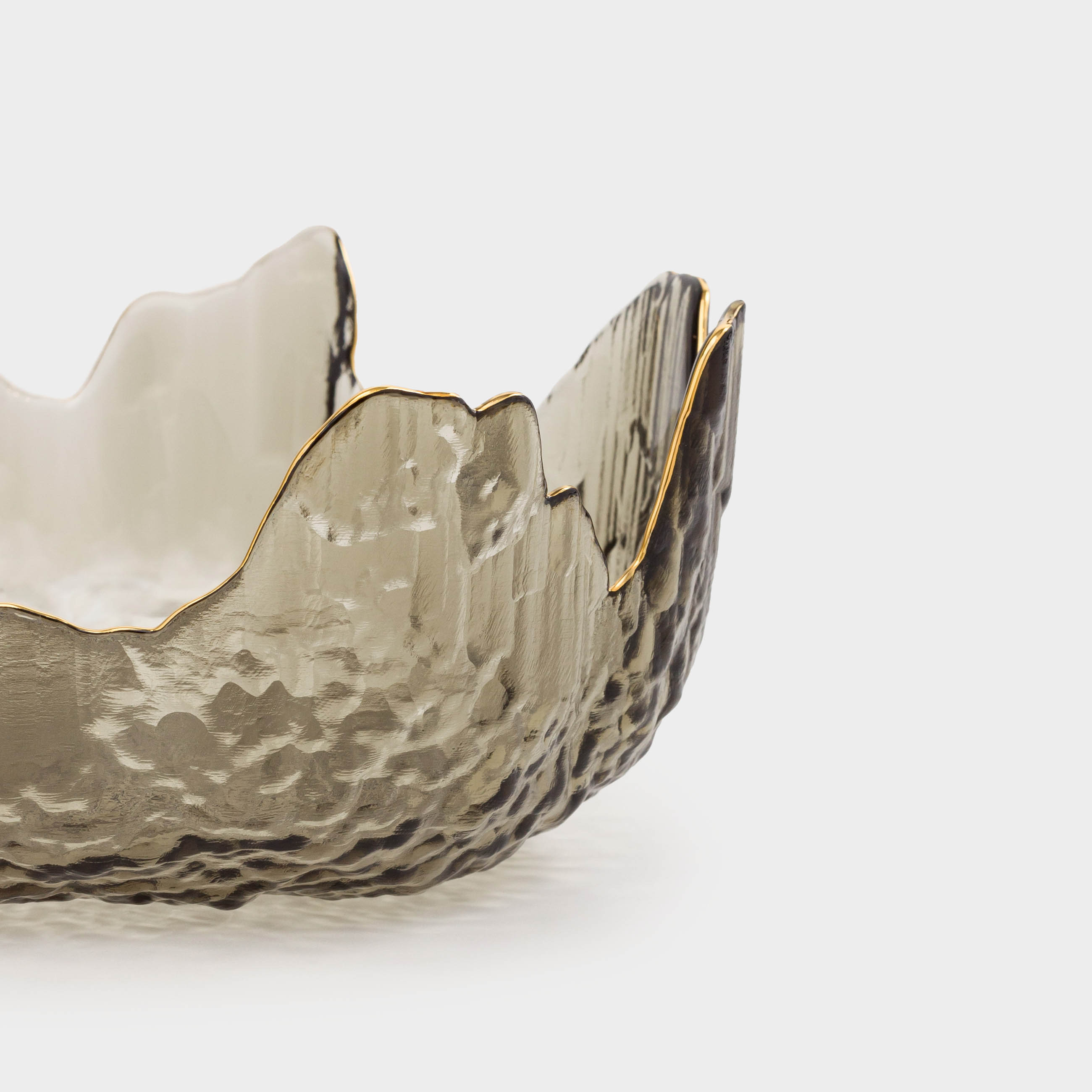 Salad bowl, 20x9 cm, 1,1 l, glass, gray, with golden edging, Nautilus color