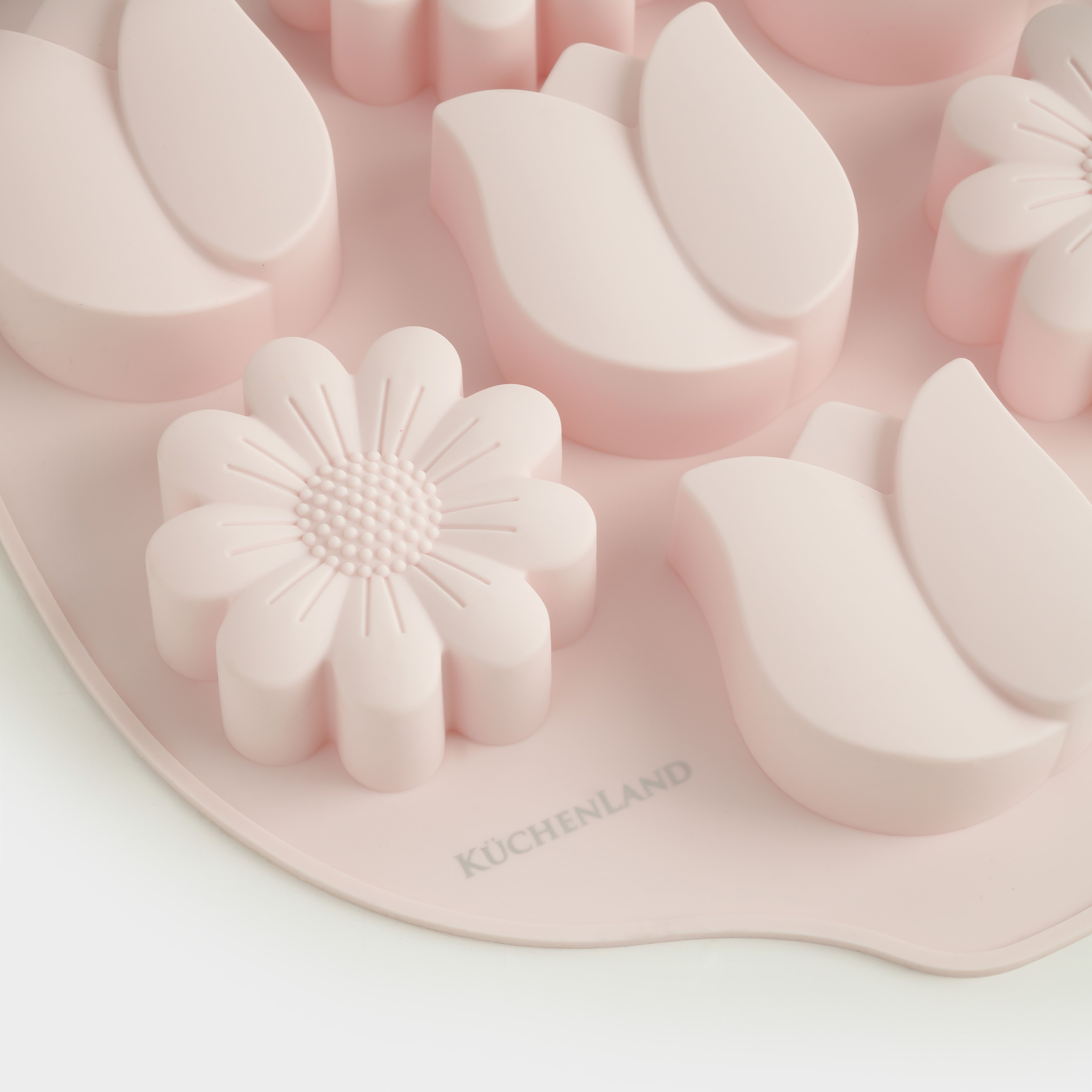 Cupcake baking dish, 26x23 cm, 7 compartments, silicone, pink, Spring flowers, Bakery color