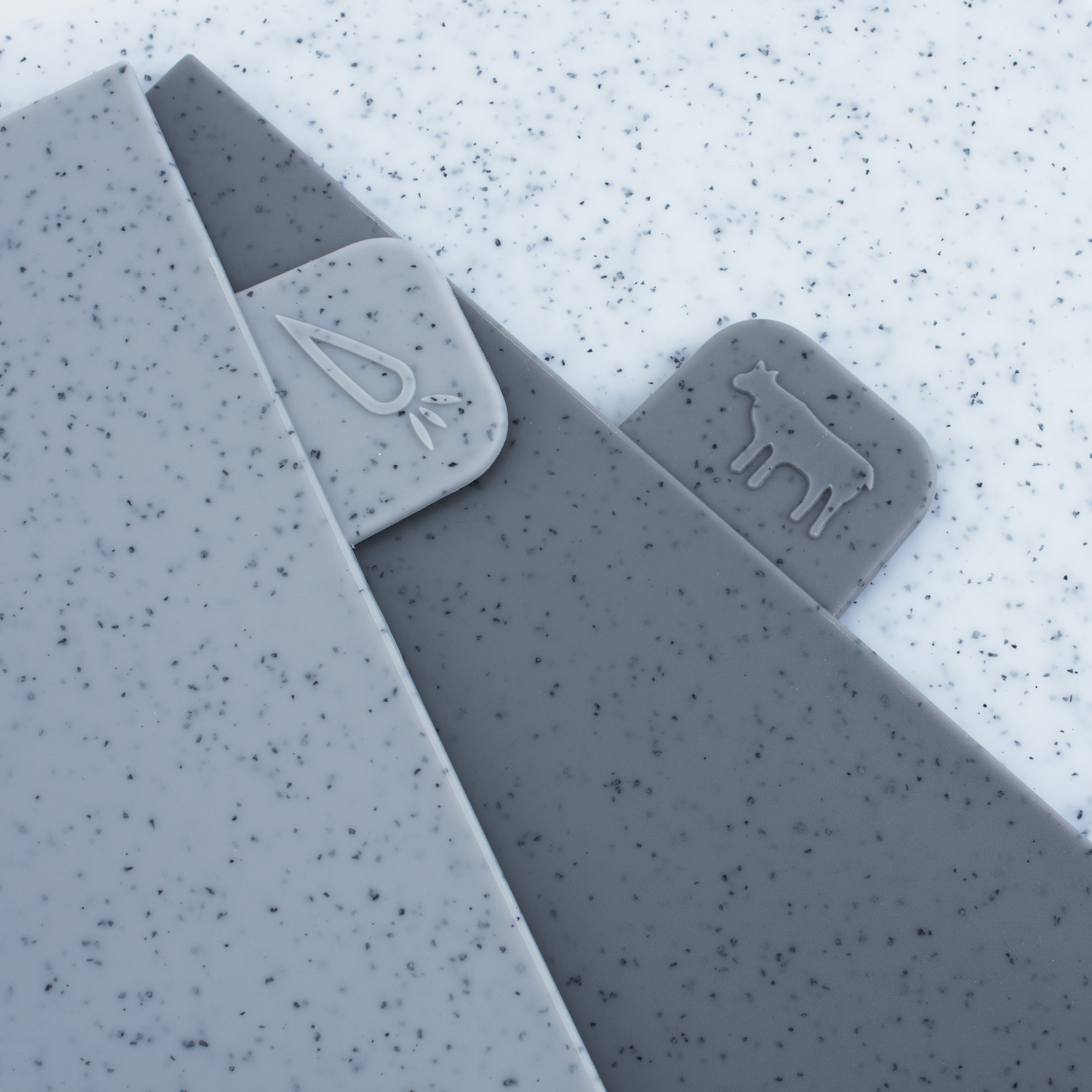 Cutting board, 28x19 cm, 4 pcs, in a stand, plastic, speckled, gray mix, Speck, image-4