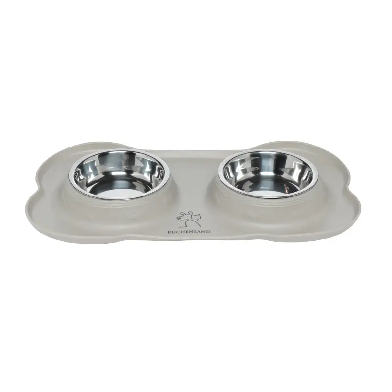 Pet bowl, 36x21 cm, 175 ml, double, on stand, steel / rubber, grey, Favorite pet ,image-0