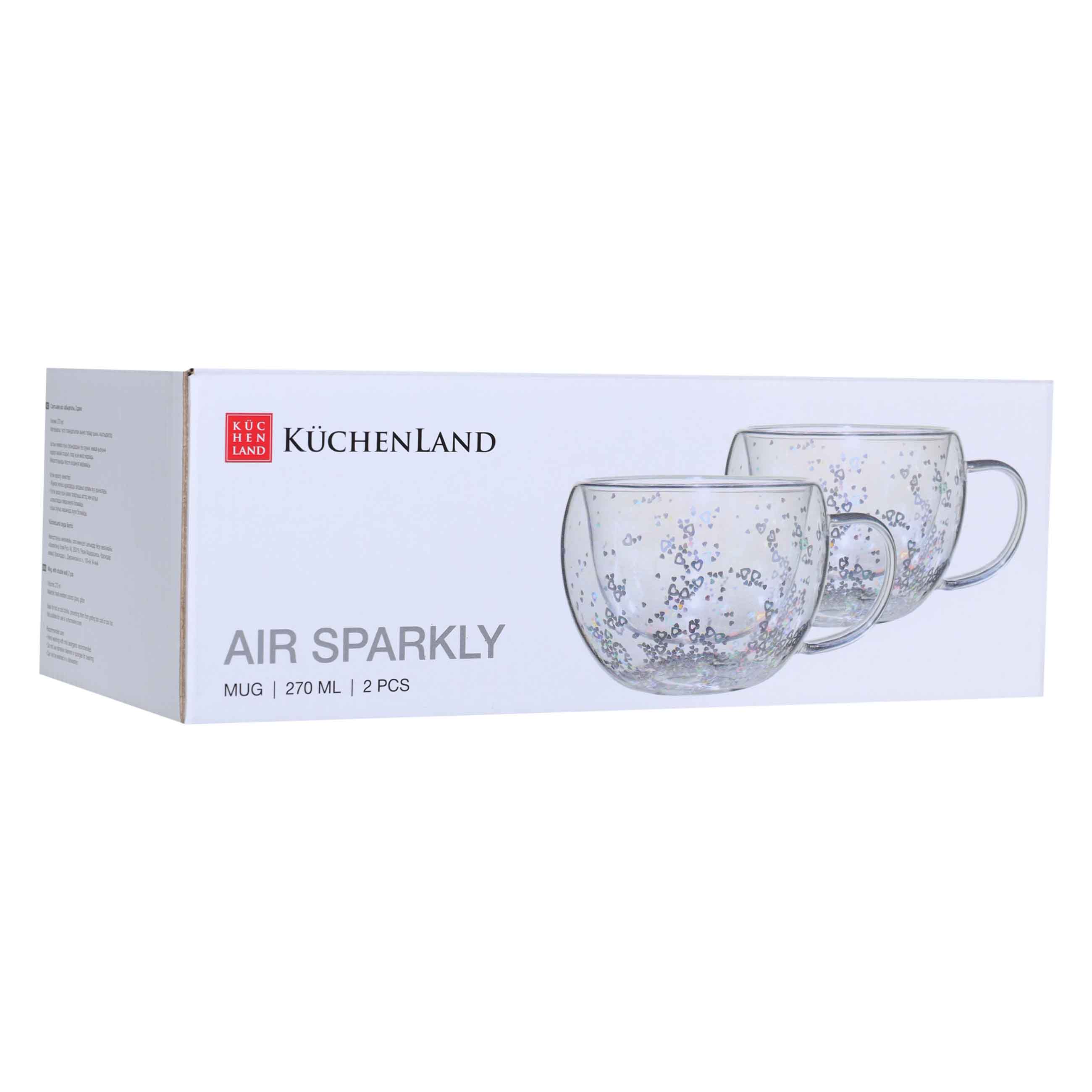 Mug, 270 ml, 2 pcs, B glass, mother of pearl, with silver hearts, Air sparkly, image-2