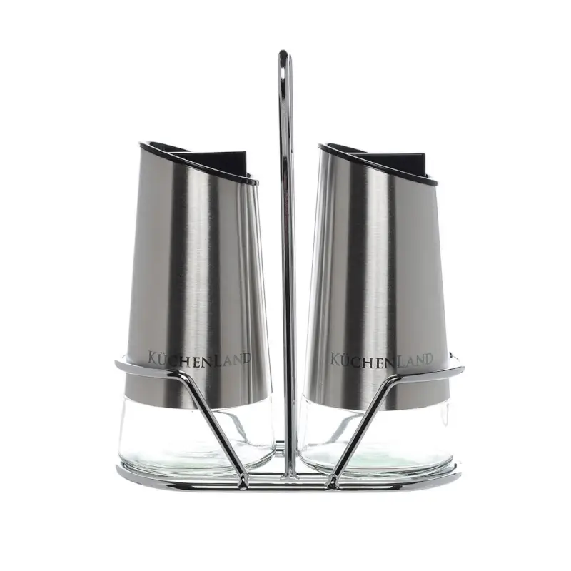 Salt and pepper set, 15 cm, on a stand, glass / metal, Classic color