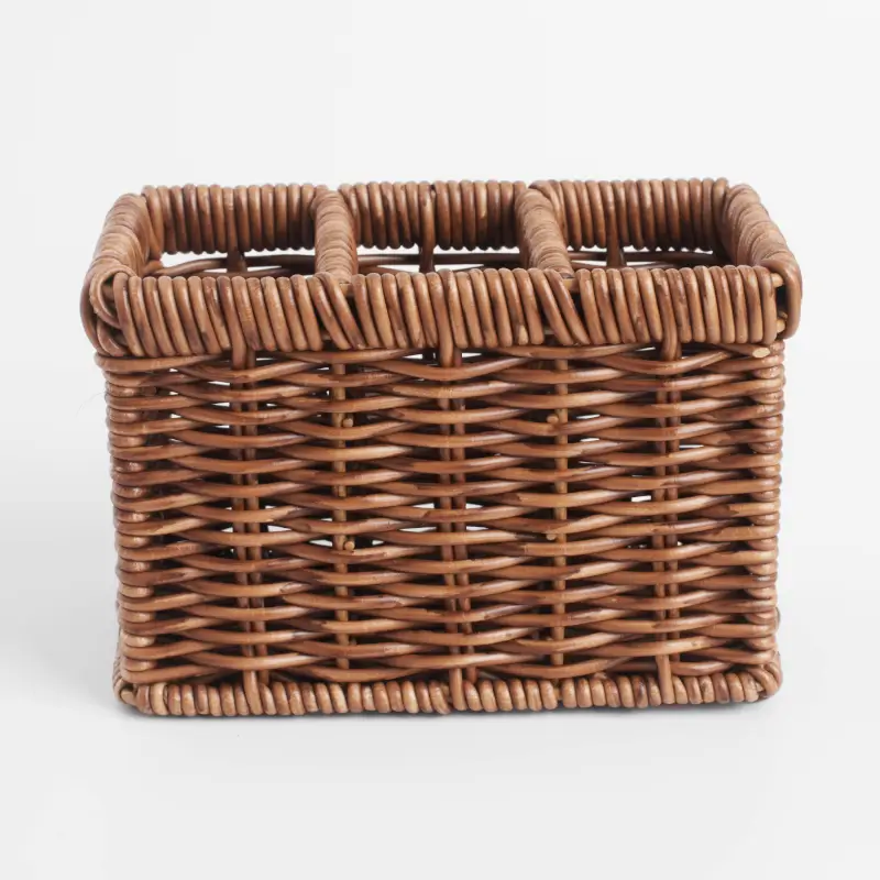 Flatware stand, 10x14 cm, 3 otd, rattan, brown, Blendy ,image-0
