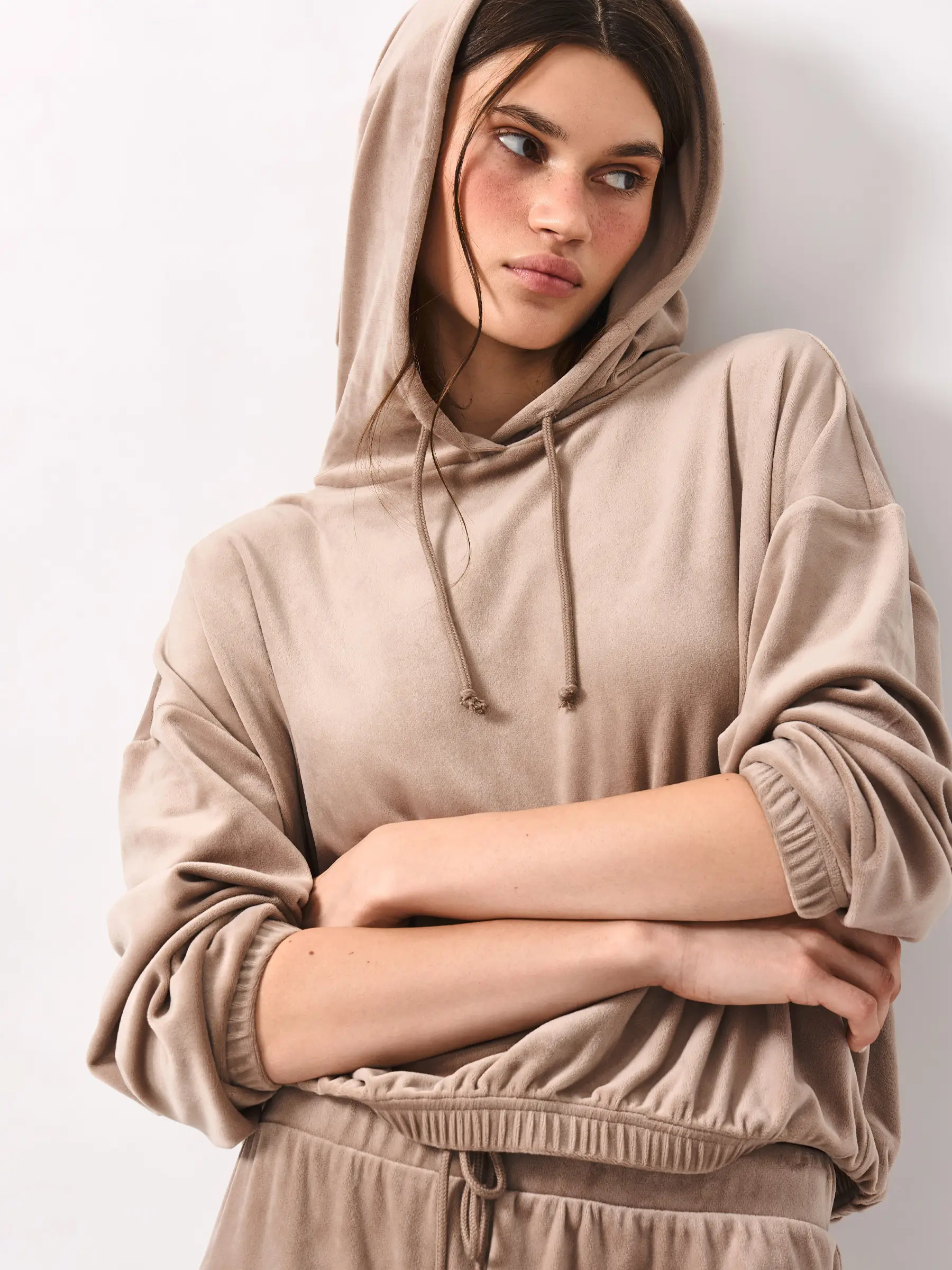 Women's sweatshirt, homewear, size L, velour, sand, Lillian