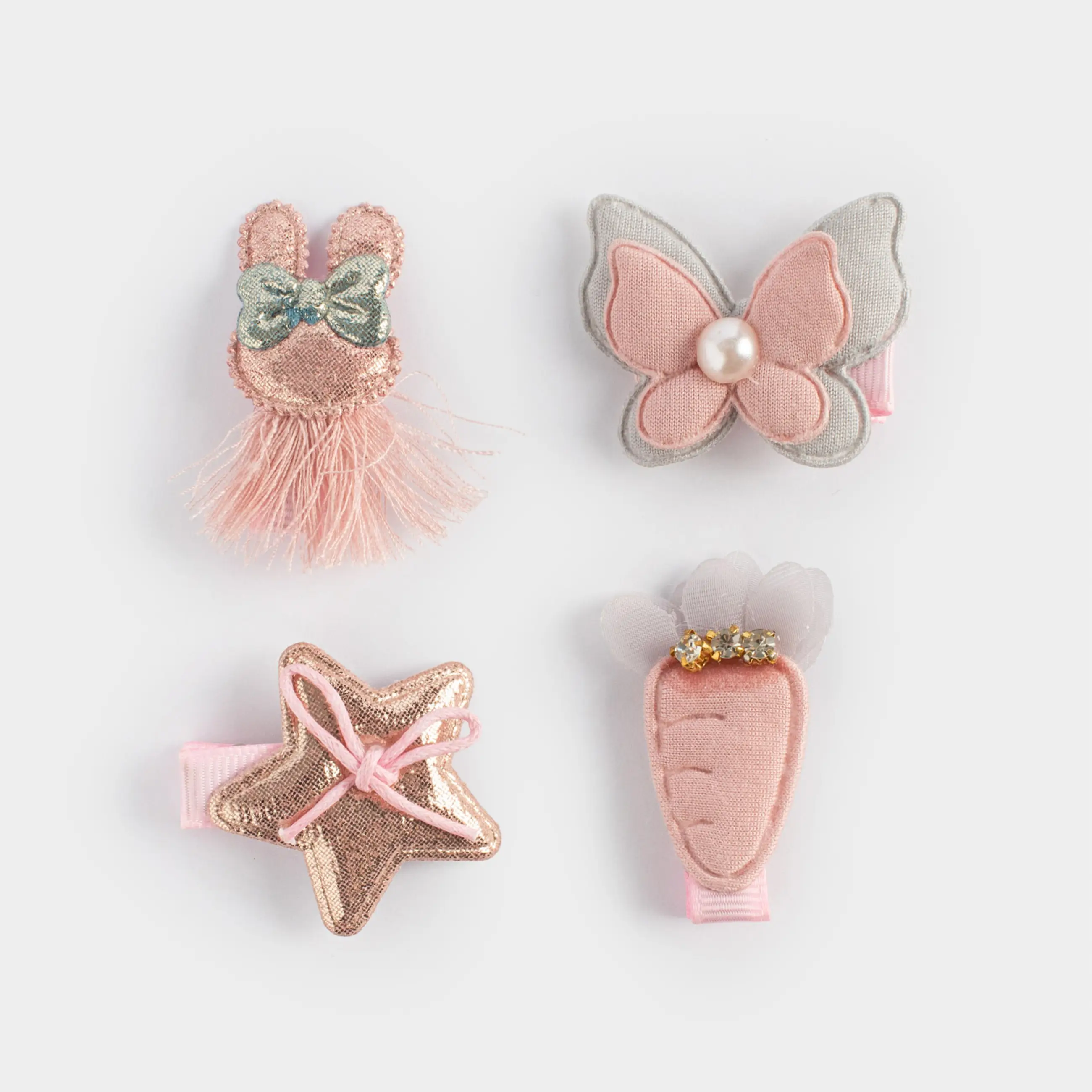 Hair clip set, 3 cm, 4 pcs, Children's, Polyester / Plastic, Pink, Butterfly, Gracile