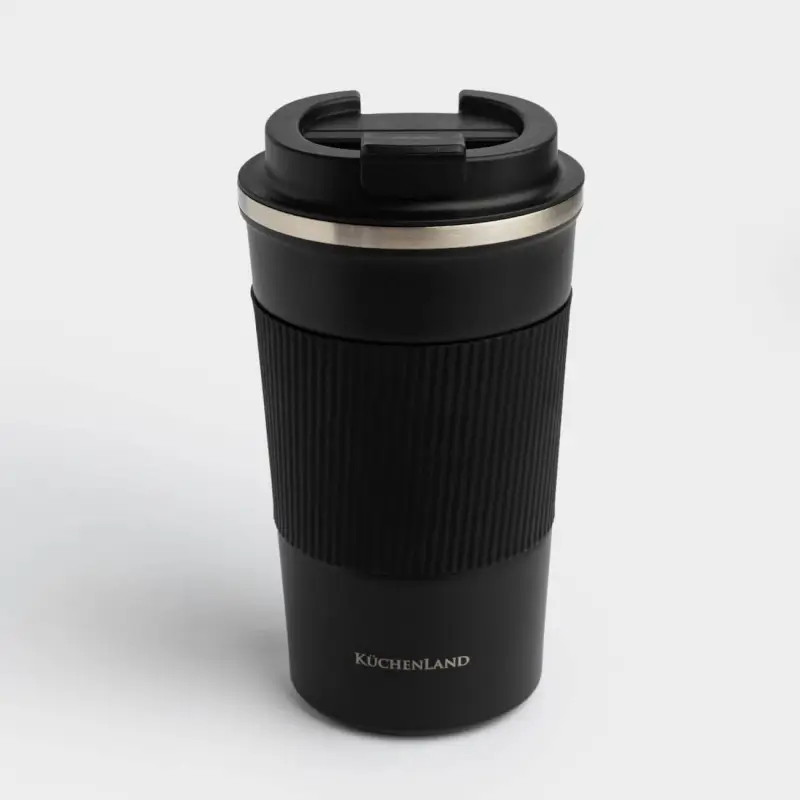 Thermo mug, 500 ml, with zarf, steel / plastic/silicone, black, Coffee life