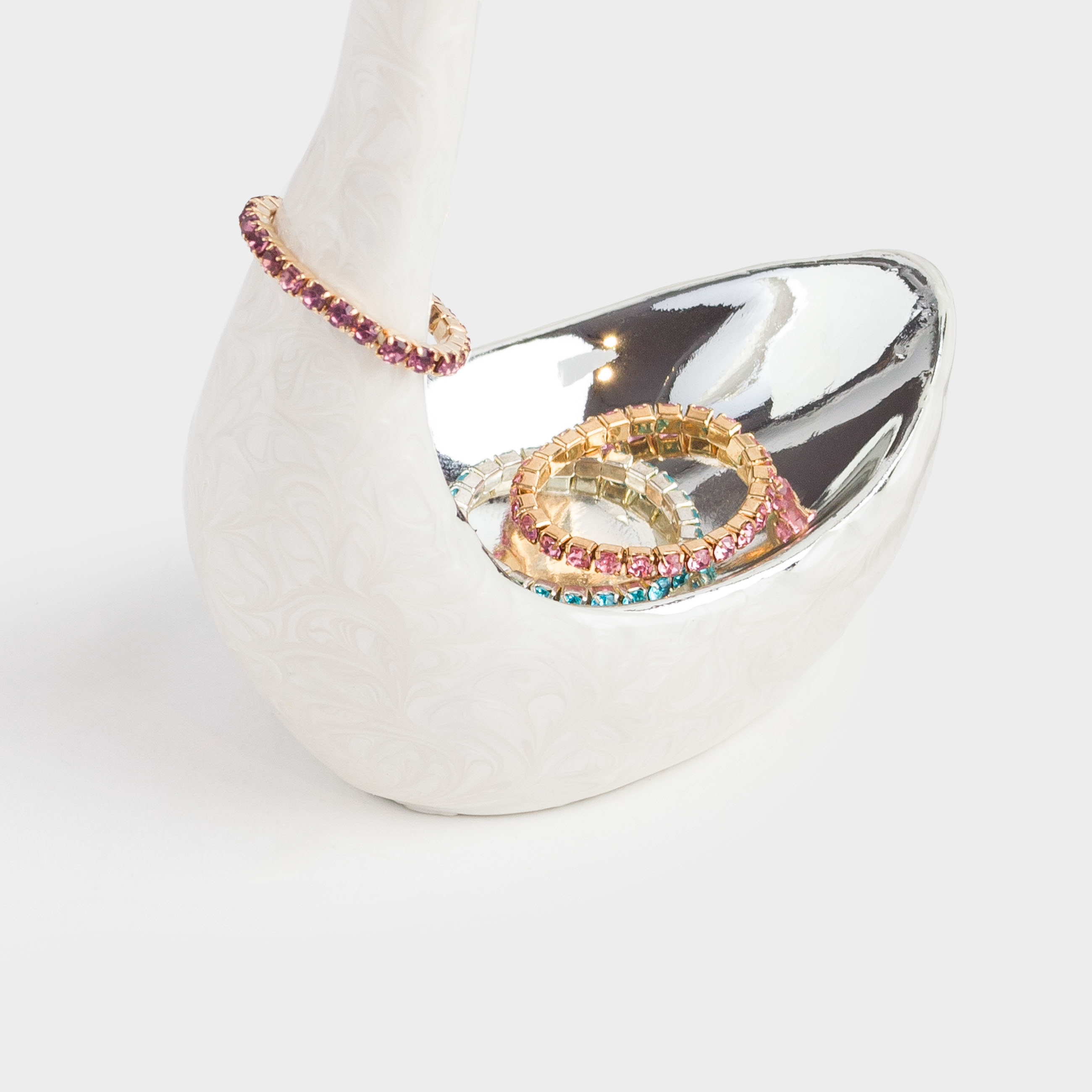Jewelry holder, 10 cm, polyresin, silver-pearl, Swan, Fantastic