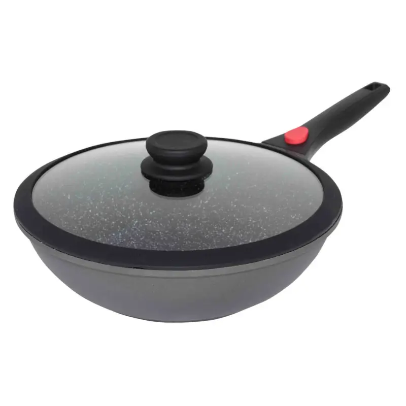 Wok, 28 cm, with lid, removable handle, coated, aluminum, Solution Red 2