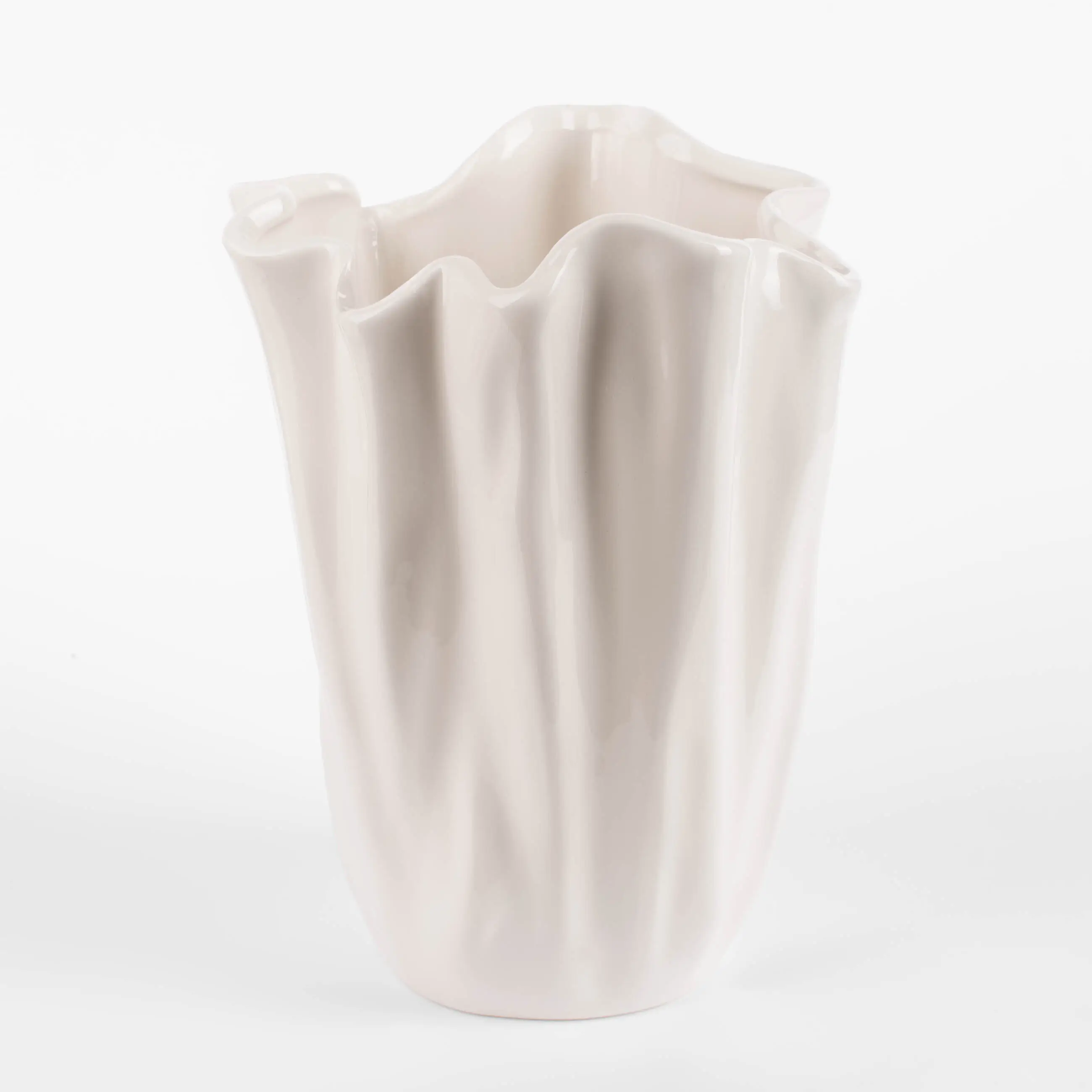 Flower vase, 25 cm, ceramic, milky, Crumpled effect, Crumple, image-0