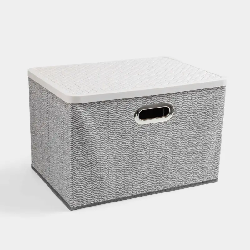 Organizer-box for things, 38x26 cm, with handles/lid, textile / plastic, gray, Pedant new