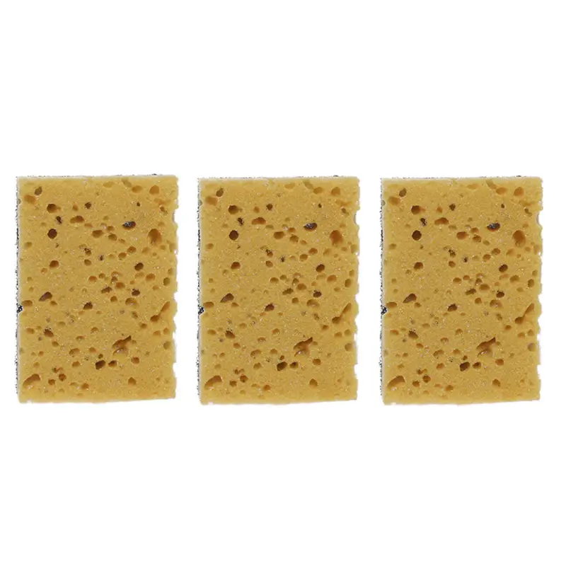 Dish washing sponge, 10x7 cm, 3 pcs, foam rubber / abrasive, black and yellow, Black clean