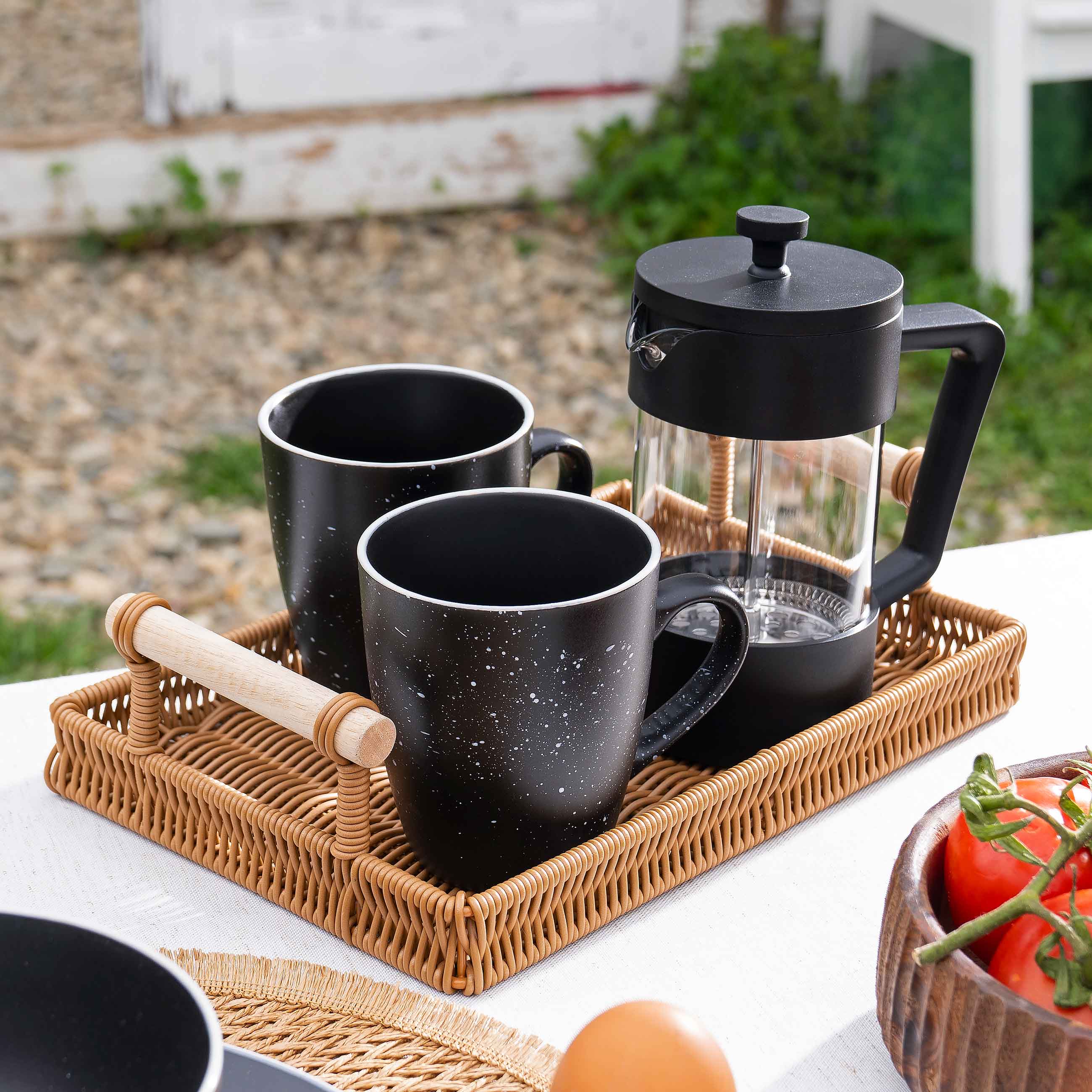 Mug, 400 ml, 2 pcs, ceramic, black, speckled, Particle