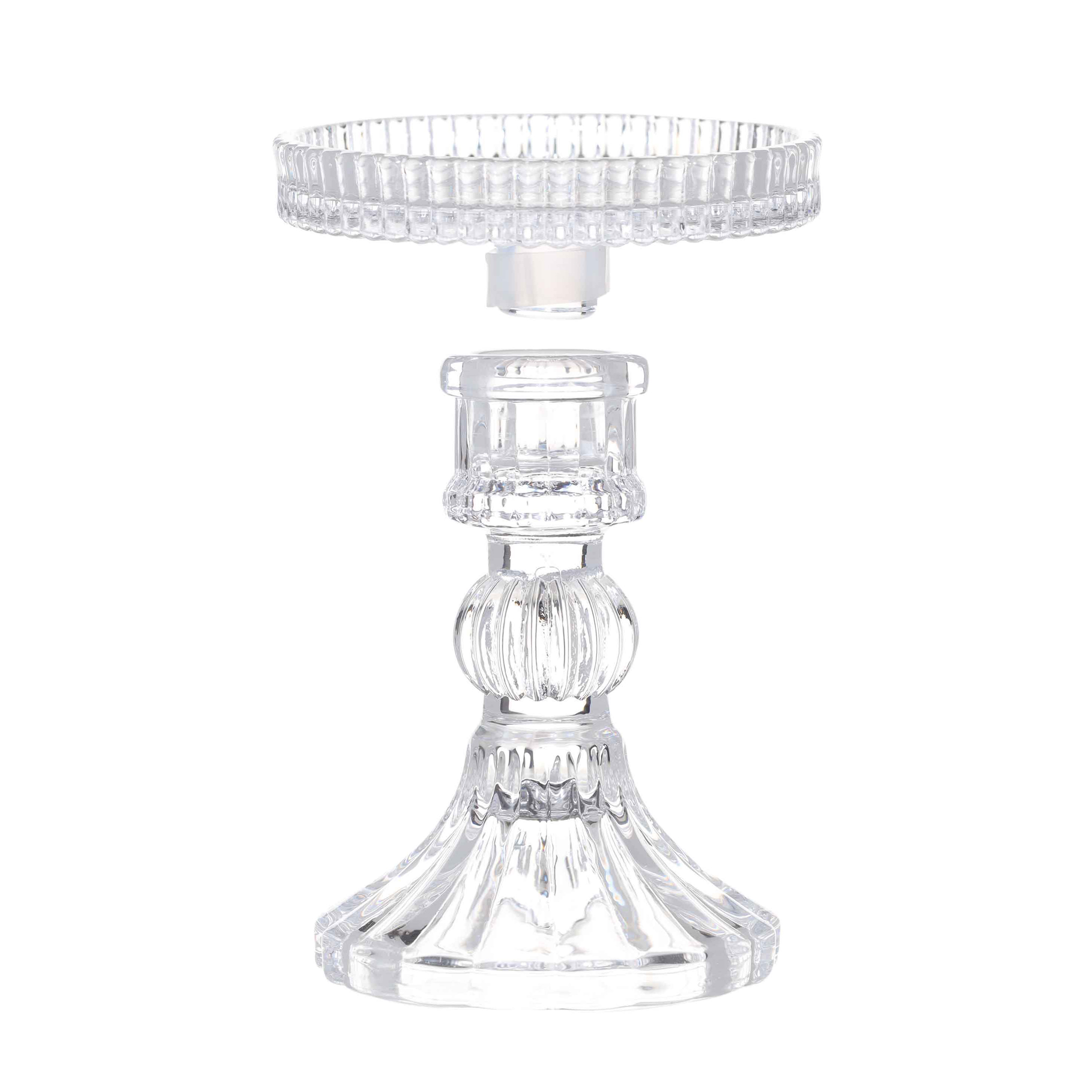 Candle holder, 12 cm, for cylindrical / thin candles, on a leg, collapsible, glass, Ribby