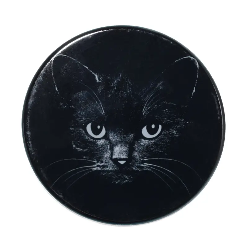 Mug stand, 11x11 cm, ceramic / cork, round, black, Night cat, Cat ,image-0