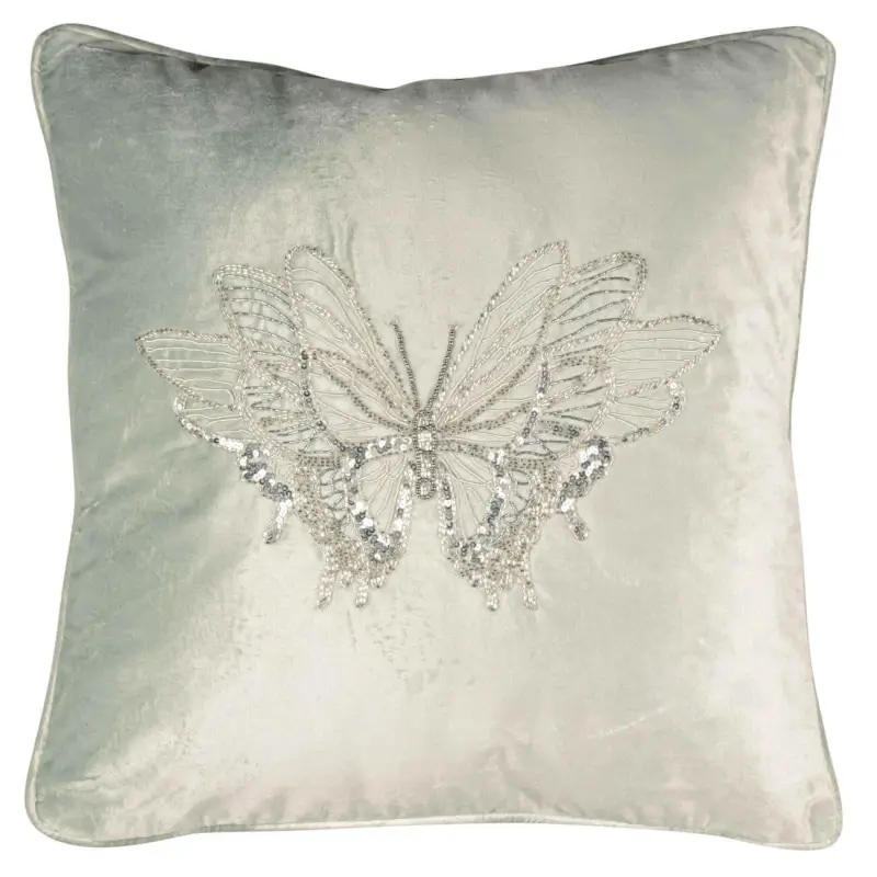 Decorative pillow, 50x50 cm, corduroy / beads, menthol, Butterfly, Bugs