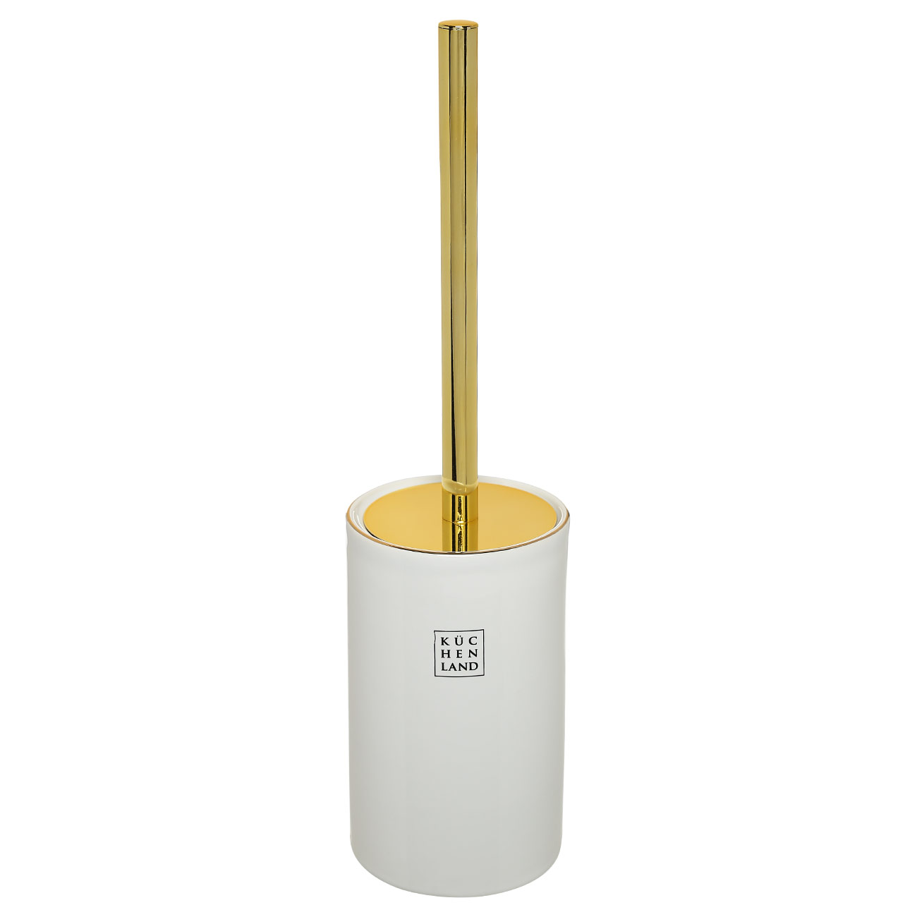 Toilet brush, 26 cm, with stand, plastic / ceramic, white and gold, Freya, image-0