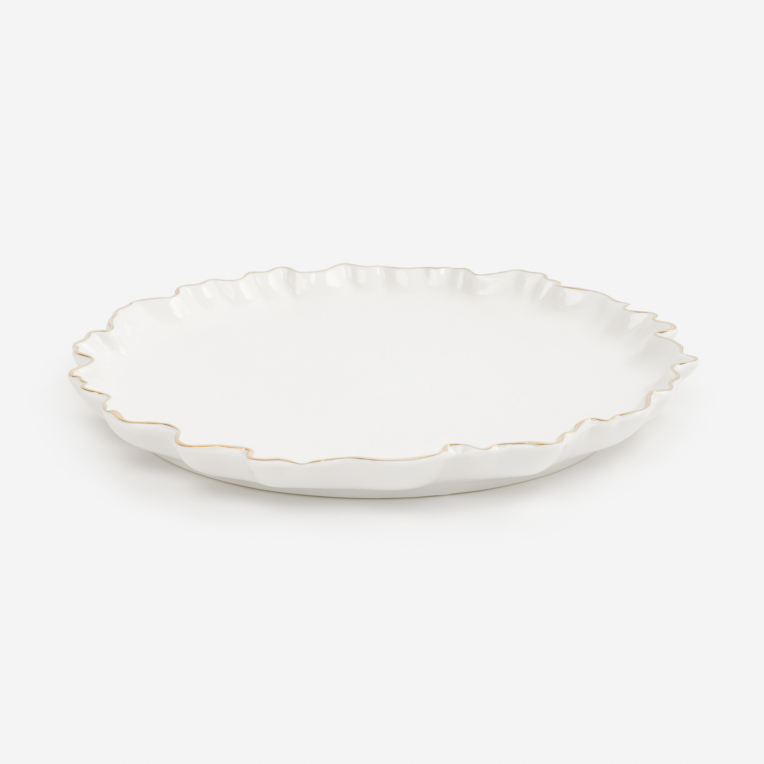 Dinner plate, 25 cm, porcelain P, with golden edging, Crumpled effect, Crumple gold
