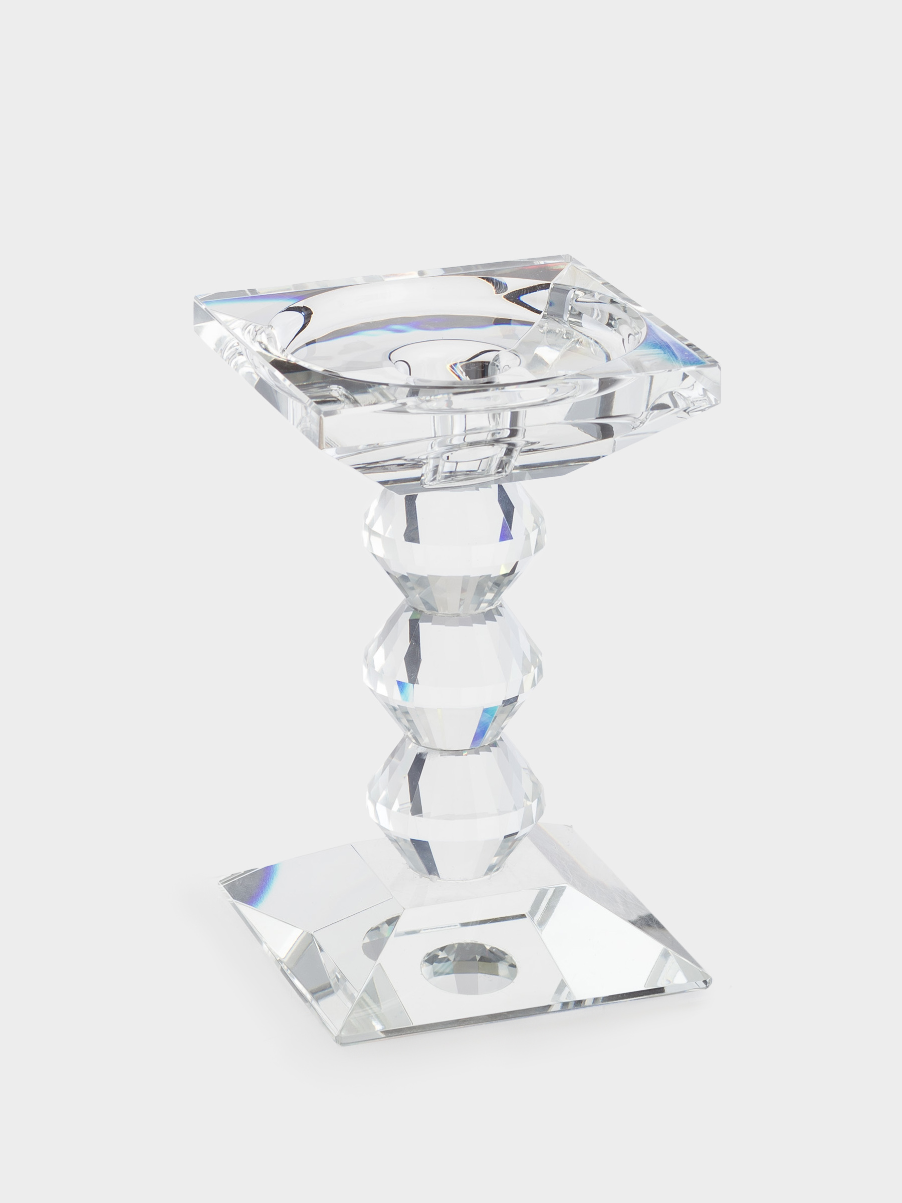 Candle holder, 15 cm, for cylindrical / thin candles, on a leg, glass, Lux crystal, image-2