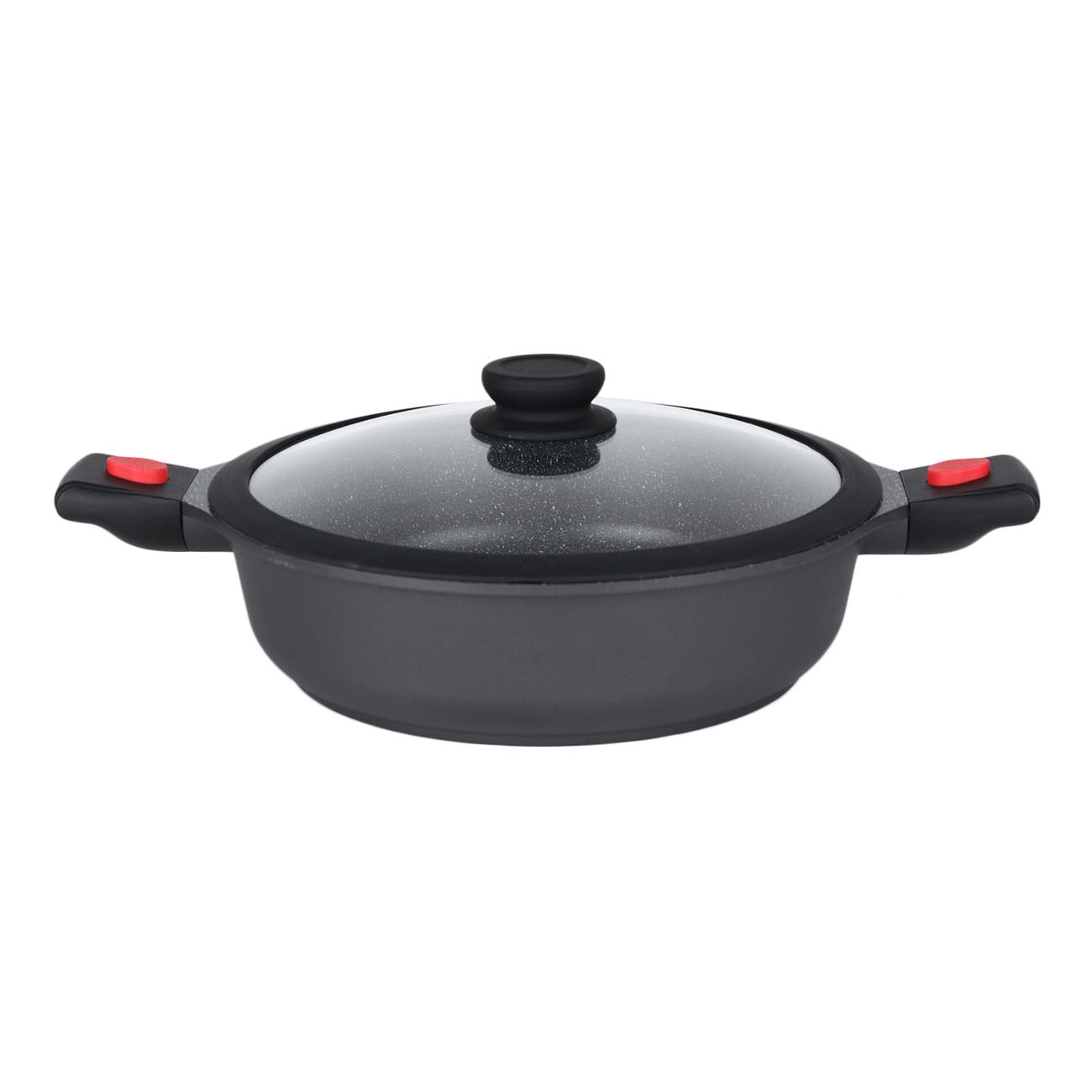 Saucepan, 28 cm, with lid, 3 removable handles, coated, aluminum, Solution Red 2