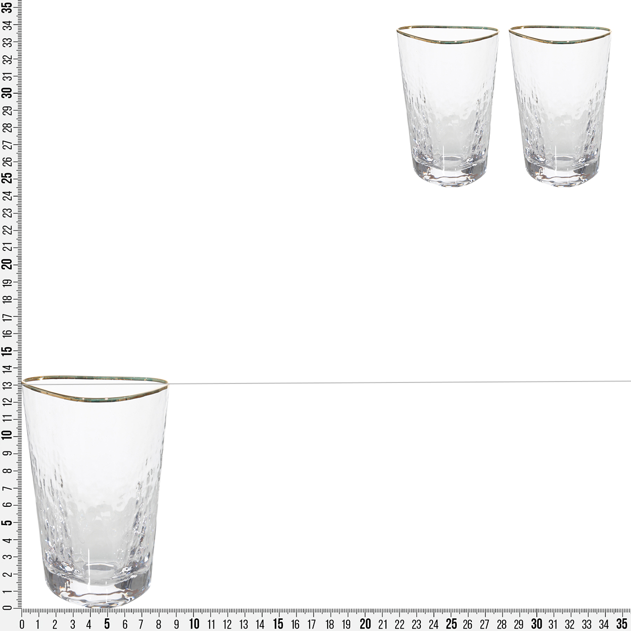 Glass, 13 cm, 400 ml, 2 pcs, glass, with golden edging, Triangle Gold, image-2