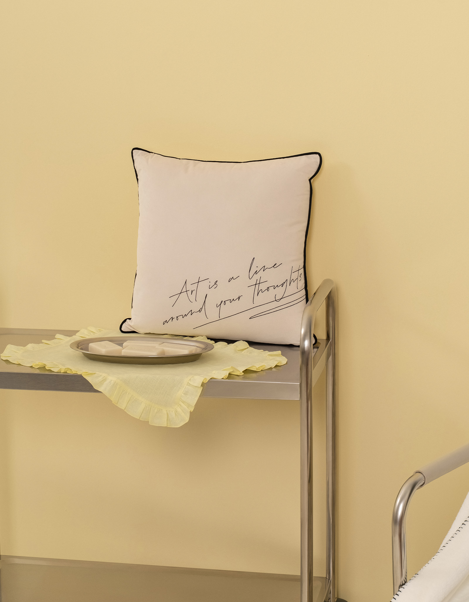 Decorative pillow, 45x45 cm, velvet, milky, Art is a line around your thoughts, Scroll, image-7