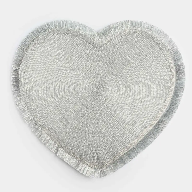 Placemat, 33x36 cm, fringed, PET, curly, silver, Heart, Rotary shine
